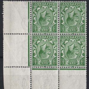 #412 GB 1912 ½d green wmk inverted um corner block of 4 sg351wi