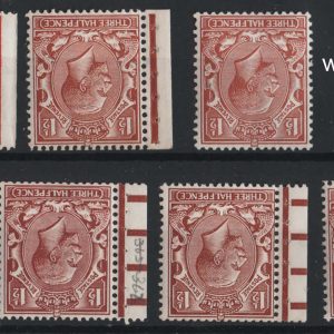 #448 GB 1924 1½d block cypher wmk inverted 5x um with good shades, also 1d & 1½d inverted with part letters of 'Postage' in the wmk sg420wi