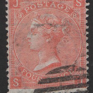 #230 GB 1865 4d dull vermillion plate 8 fu sg93 c£90