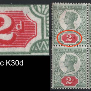 #341 GB 1887 2d green & carmine with excellent tablets break variety vf mint sg200 an extreme version of Spec K30d in blk of 4, right pair damaged included FREE