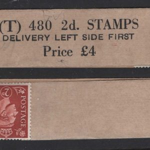 #480 GB 1951 New colours 2d wmk sideways fine T480 coil leader #2 with 3 stamps attached sg506a um
