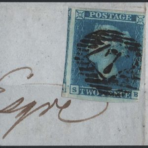#139 GB 1841 2d blue plate 3 BC-BD gu pair on 1848 entire, 3¼ margins, fine National Bank of Scotland seal, sg14 c£450 on cover