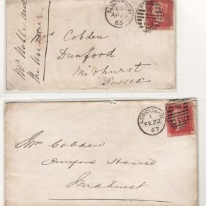 #202 GB 1858 1d plate 87 fu on cover, ditto plate 90 sg43