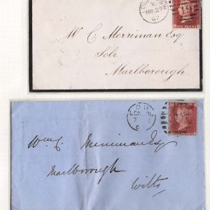 #203 GB 1858 1d plate 92 fu on cover, ditto plate 95 sg43