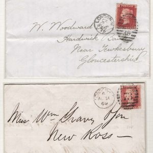 #205 GB 1858 1d plate 108 fu on cover, ditto plate 148 sg43