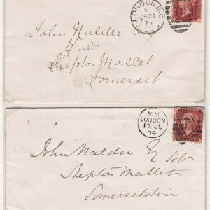 #208 GB 1858 1d plate 152 fu on cover, ditto plate 155 sg43