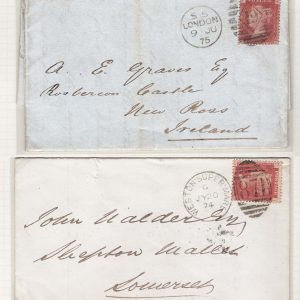 #209 GB 1858 1d plate 157 fu on cover, ditto plate 159 sg43