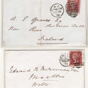 #210 GB 1858 1d plate 163 fu on cover, ditto plate 166 sg43