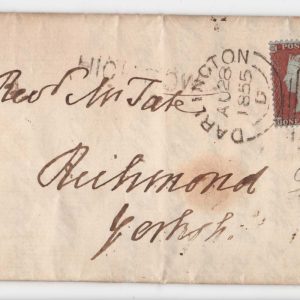 #175 GB 1854 1d red-brown die 1 small crown perf 14 vfu on L, fine Darlington code D s/w duplex sg22 (Plate 202 HC) Spec C2 c£180