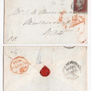 #168 GB 1854 1d red-brown die 1 small crown perf 14 fu on cover, incl interesting Somerset Hospital Houses for Clergy Widows document