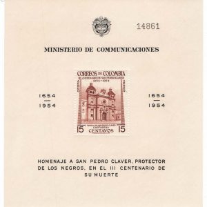 #035 Colombia 1954 San Pedro m/sheet in red-brown sg820 um
