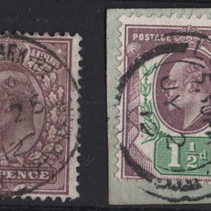 #391 GB 1911 6d reddish-purple vfu cds sg298, also 1½d dull purple & green sg288 vfu on piece c£32
