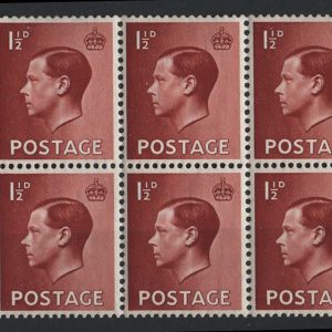 #463 GB 1936 KE8 1½d wmk upright booklet pane of 6 um good perfs sg457 c£30