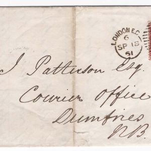 #194 GB 1854 1d red plate 43 DH, sg40 on 1861 cover to Dumfries, fine hooded London '78' code 6P2 duplex