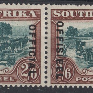 #718 South Africa 1930 2/6d green & brown Official sgO18 g-f um pair c£95