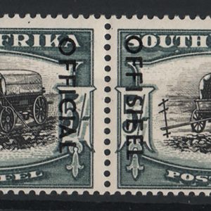 #721 South Africa 1950 5s black & blue-green Official sgO49 um pair c£180