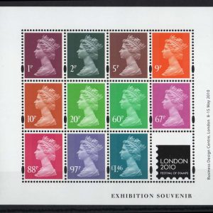 #549 GB 2010 Machin Festival of Stamps m/sheet sgMS3073 um