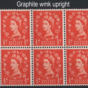 #502 GB 1958 Graphite ½d wmk upright booklet pane um good perfs c£65 sg587