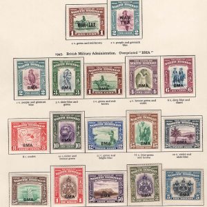 #683 North Borneo 1945 1c - $5 BMA ovpt set of 15 f mint sg320-334, also the War Tax ovpt pair c£295