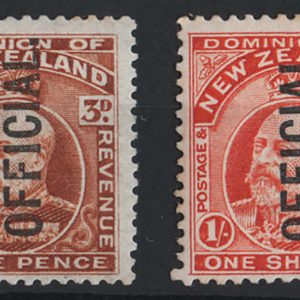 #659 New Zealand 1910 3d, 1s Officials sgO74, O77 f mint c£110