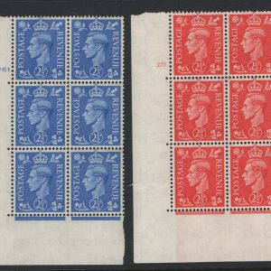 #473 GB 1941 Pale colours 2½d cyl 261 dot um c£15 + 1951 new colours 2½d cyl 270 no dot short perf c£40 sg489 etc