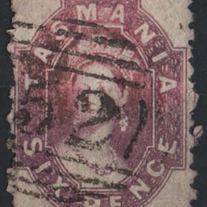 #731 Tasmania 1863 6d reddish-mauve, perf 10, double line wmk sg67 fu, perfs as scan c£120