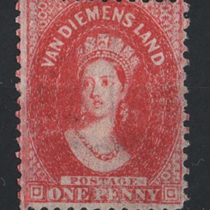 #732 Tasmania 1863 1d dull vermilion, perf 12, double line wmk sg69 f mint no gum c£170