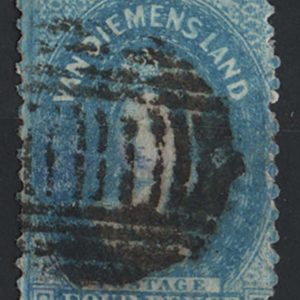 #733 Tasmania 1863 4d blue perf 12, double line wmk sg73 vgu
