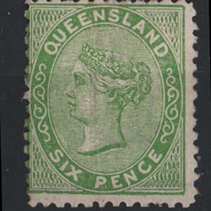 #707 Queensland 1879 6d yellow-green wmk crown/Q type 6 sg143 vf mint c£200