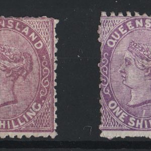 #708 Queensland 1879 1s wmk crown/Q type 6 deep violet sg144 mint no gum + in a mauve shade c£400