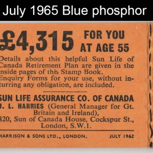#576 GB Booklets  N21p 2s blue phosphor July 1965, 3d at left (good perfs) on 3d/1d pane