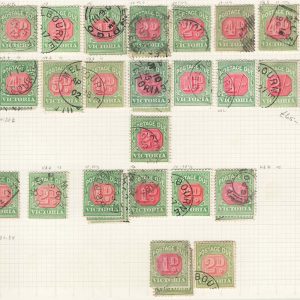 #745 Victoria 1895 Postage Dues wmk V/crown type 33 ½d - 5s sgD11-D20 incl extra shades, mostly vfu c£230+ 11 more w later wmk sgD21+