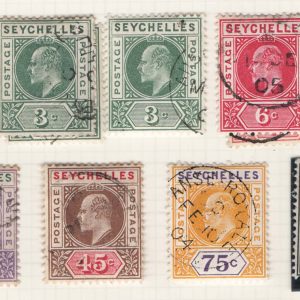 #710 Seychelles 1903 Wmk CA set 2c - R2.25 sg46-56 vfu c£225 plus 5 duplicates - shades