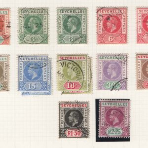 #716 Seychelles 1912 2c - 2r25 set of 11 vfu sg71-81 with some duplicates up to 30cc£134