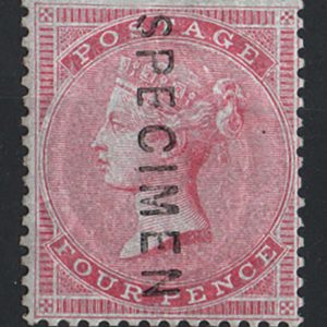 #198 GB 1855 4d rose-carmine medium garter sg63 ovpt Specimen type 2 vertically um c£1050 as mm