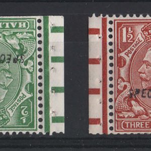 #446 GB 1924 ½d &1½d pairs ovpt specimen type 23 perfs trimmed one side otherwise vf mint sg418s, 420s (½d wmk inverted) c£360
