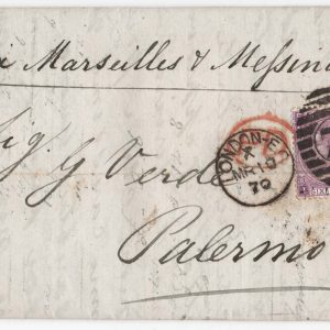 #250 GB 1867 6d mauve plate 8 vgu on neat 1870 entire letter London to Palermo sg109 c£140