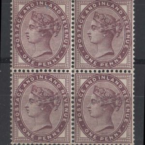 #318 GB 1881 1d lilac fine um blk of 4 sg172