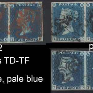 #057 GB 1840 2d blue matched 4-margin strips of 3 TD-TF fu, in deep blue (plate 2) and blue and pale blue (plate 1) c£10800+