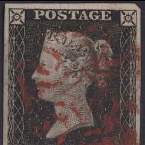 #052 GB 1840 1d black plate 7 OB vfu, 4 good margins, neat red MX sg2