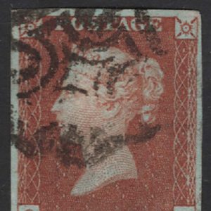 #076 GB 1841 1d red plate 26 OJ with J-flaw vfu, 4 good-large margins, sg8 c£75