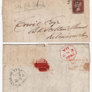 #079 GB 1841 1d red plate 28 NA fu, 3½ good-large margins on 1843 EL, Newcastle to Kilmarnock sg8 c£140