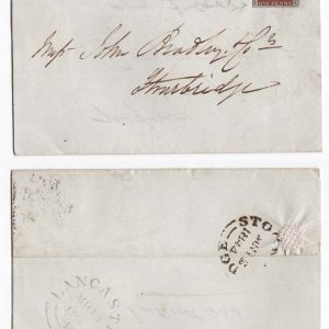 #090 GB 1841 1d red plate 42 II fu neat MX, 3½ margins, just touched low left corner on 1844 EL, Lancaster-Stourbridge, Lancaster d/arc in blue, sg8 c£300+