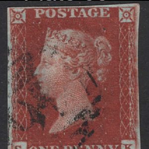 #095 GB 1841 1d red plate 68 SK fu, 4 close-good margins, sg8