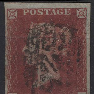 #133 GB 1841 1d lake-red plate 166 OH fu, 4 large margins, sg11 c£850