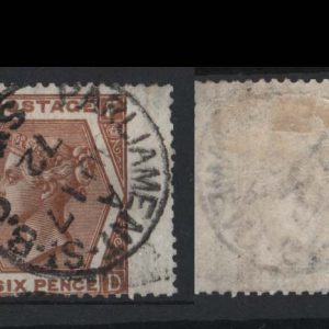 #274 GB 1872 6d very deep chestnut vfu cds sg122var, unusual rich shade