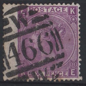 #248 GB 1867 6d mauve plate 8 sg109, rich colour, fu crisp 466 numeral