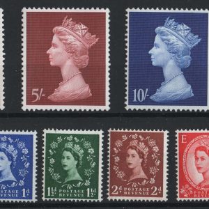 #494 GB 1957 Graphite set of 6 um, also 1969 Machin 2/6d - £1 um sg561-566, 787-790