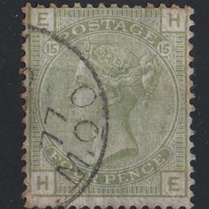 #298 GB 1876 4d sage-green plate 15, light foxing to some perf tips, otherwise vf used, crisp cds  sg153 c£170