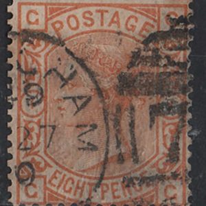 #300 GB 1876 8d orange re-perfed otherwise fu, good colour sg156 c£190